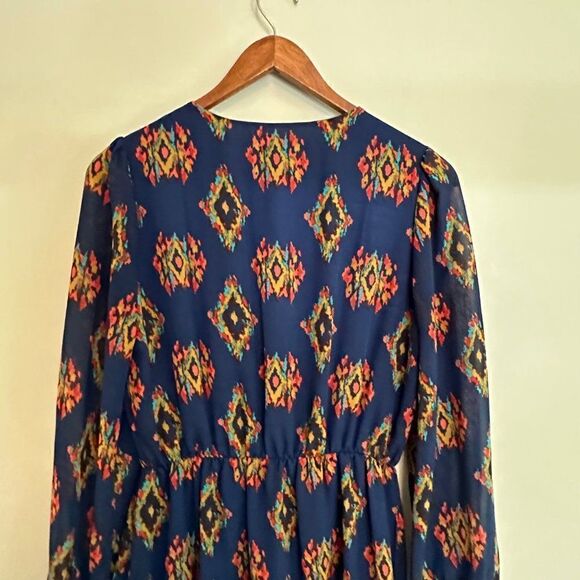 Lulu's Honey Punch That's a Wrap Dress Womens Small Blue Gold Print Tulip Skirt - Picture 11 of 11